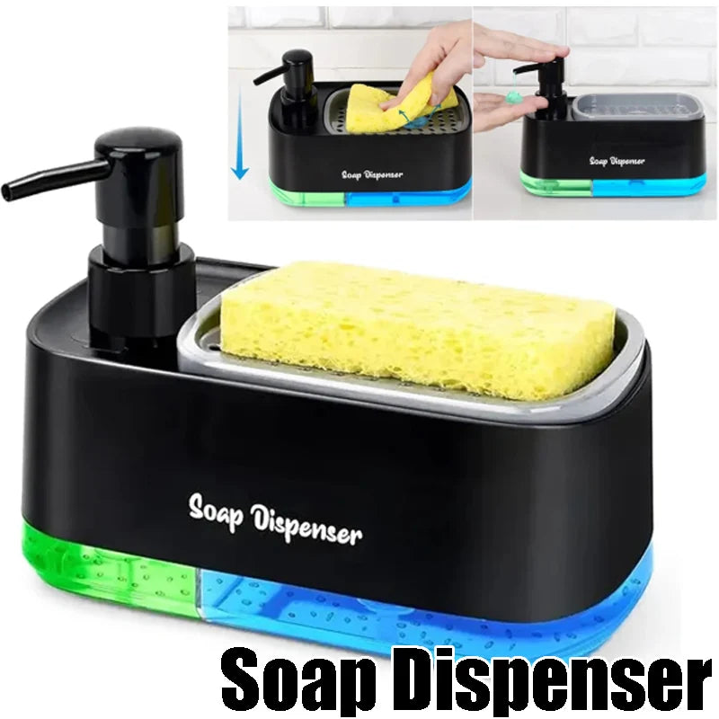 Dual Pump Soap Dispenser Set with Sponge Storage Box for Kitchen Sink