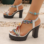 Dianruo Women's Wedge Sandals PU Leather Platform Casual Silver