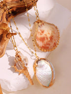 Women's Fashion Retro Gold-Tone Shell Layered Pendant Necklace