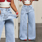 Women's Vintage High Waist Wide Leg Denim Jeans Pants