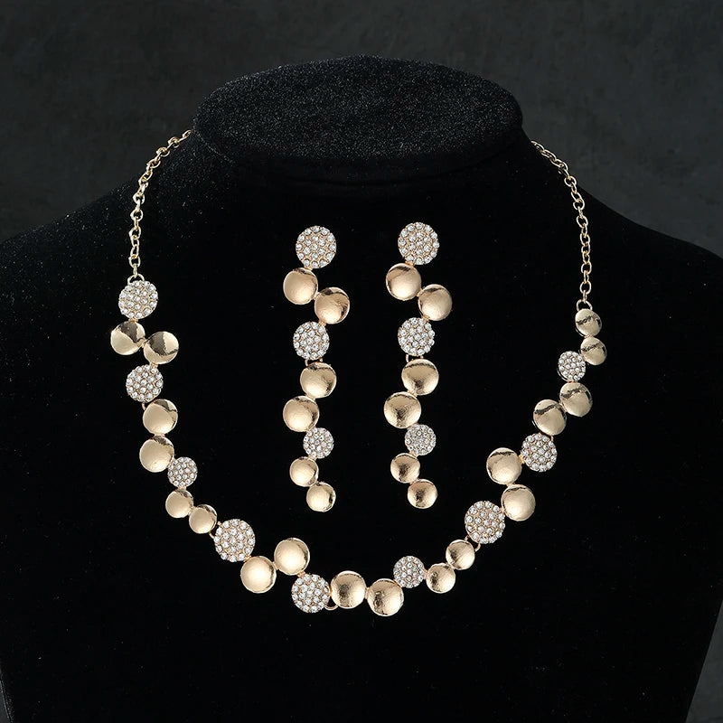 Women's Fashion Rhinestone Disc Choker Necklace and Earrings Set