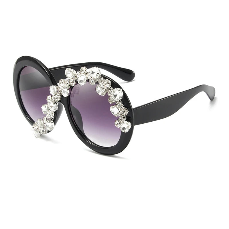 Women's Trendy Round Diamond Rhinestone Oversized Sunglasses