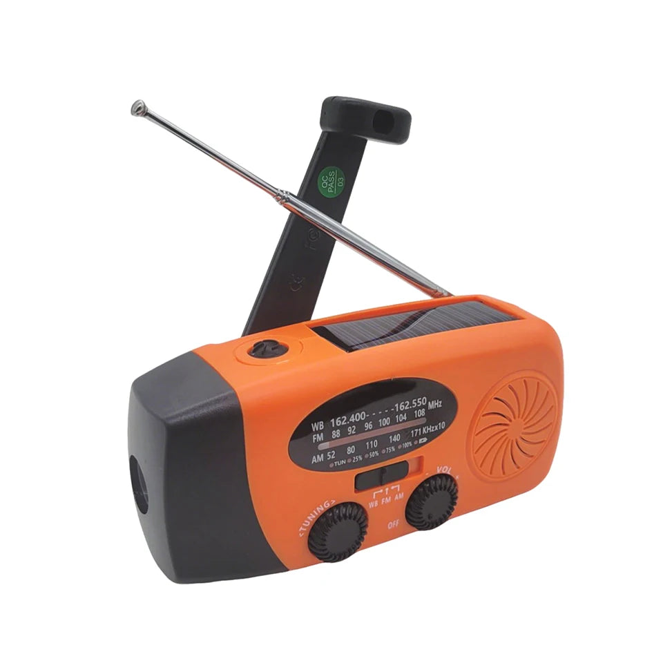 Emergency Solar Hand-Crank Radio with Flashlight and Power Bank
