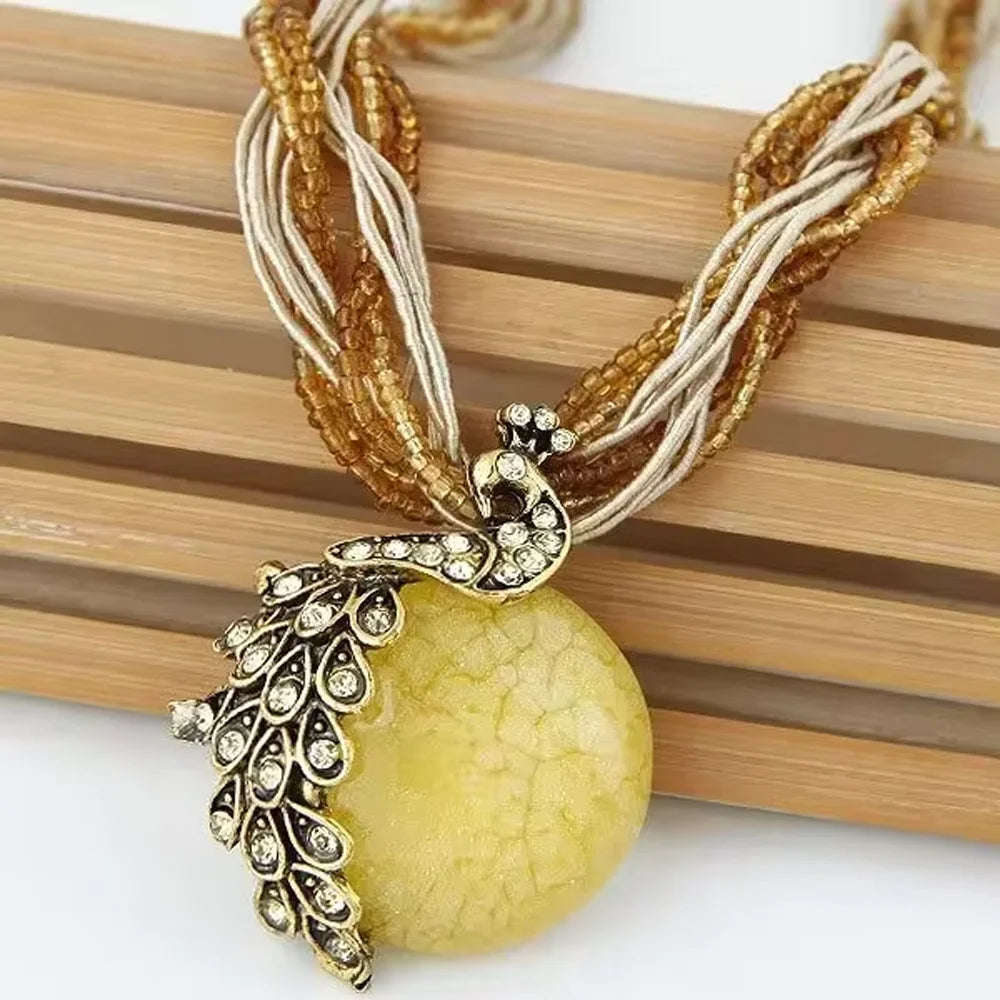 Vintage Peacock Metal Tassel Pendant Necklace and Sweater Chain