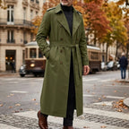 Men's Double-Breasted Long Trench Windbreaker Coat