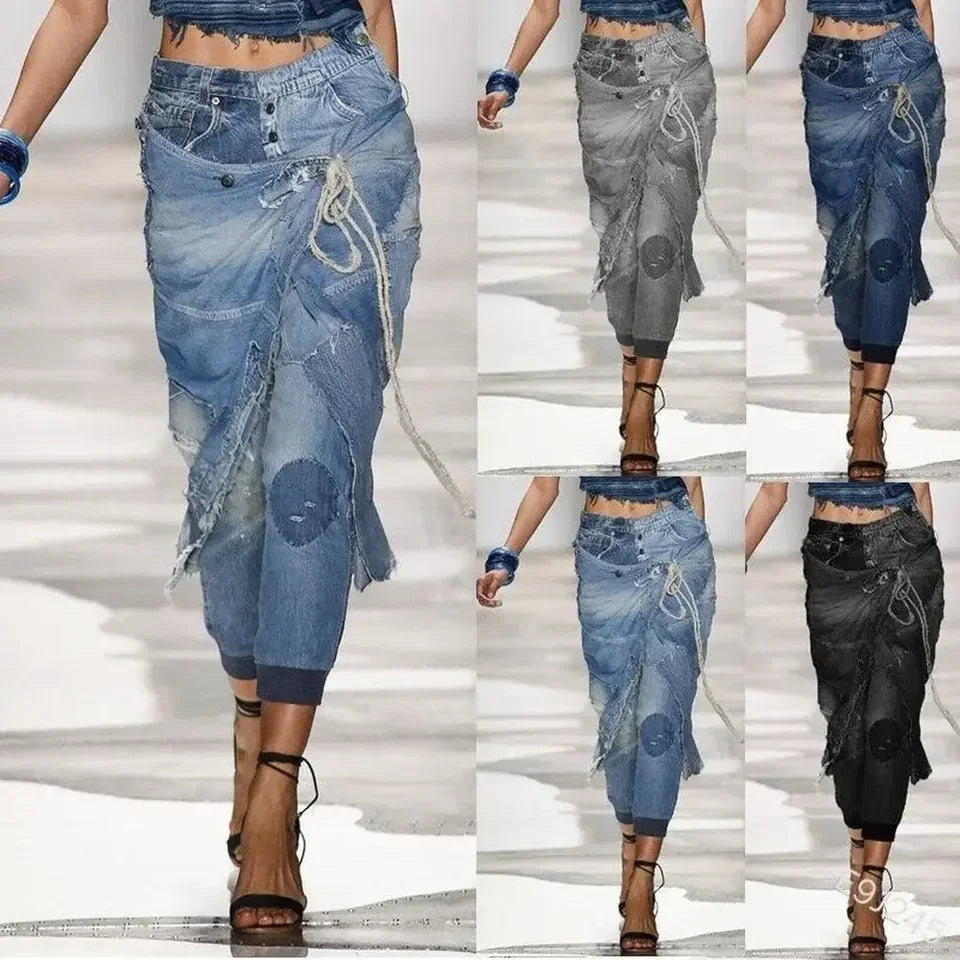 Women's Vintage Bleached Streetwear Jeans Low Waist Pencil Pants
