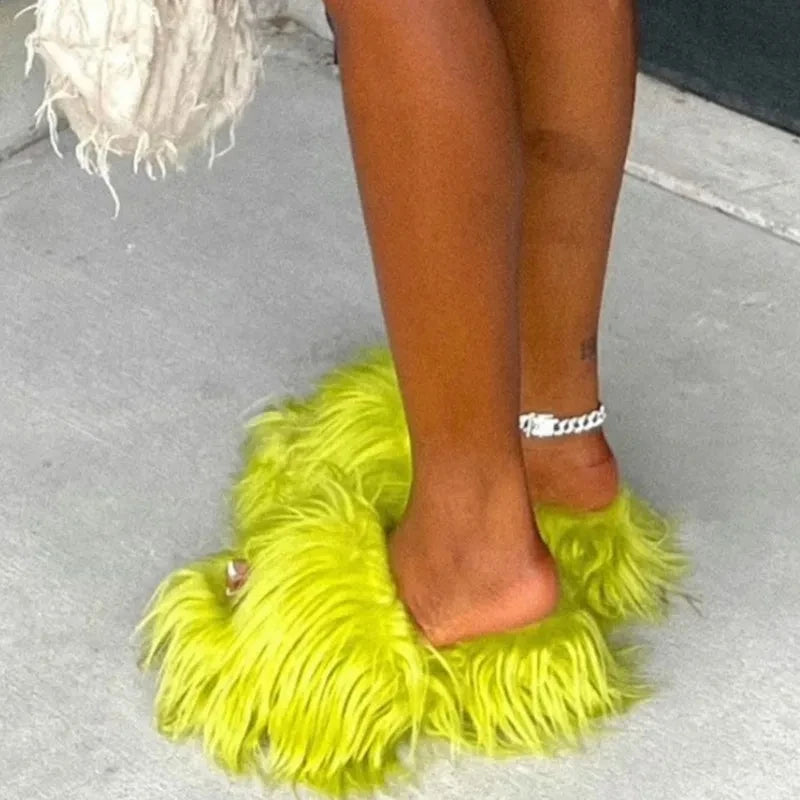 Women's Faux Fur Plush Warm Flat Slippers