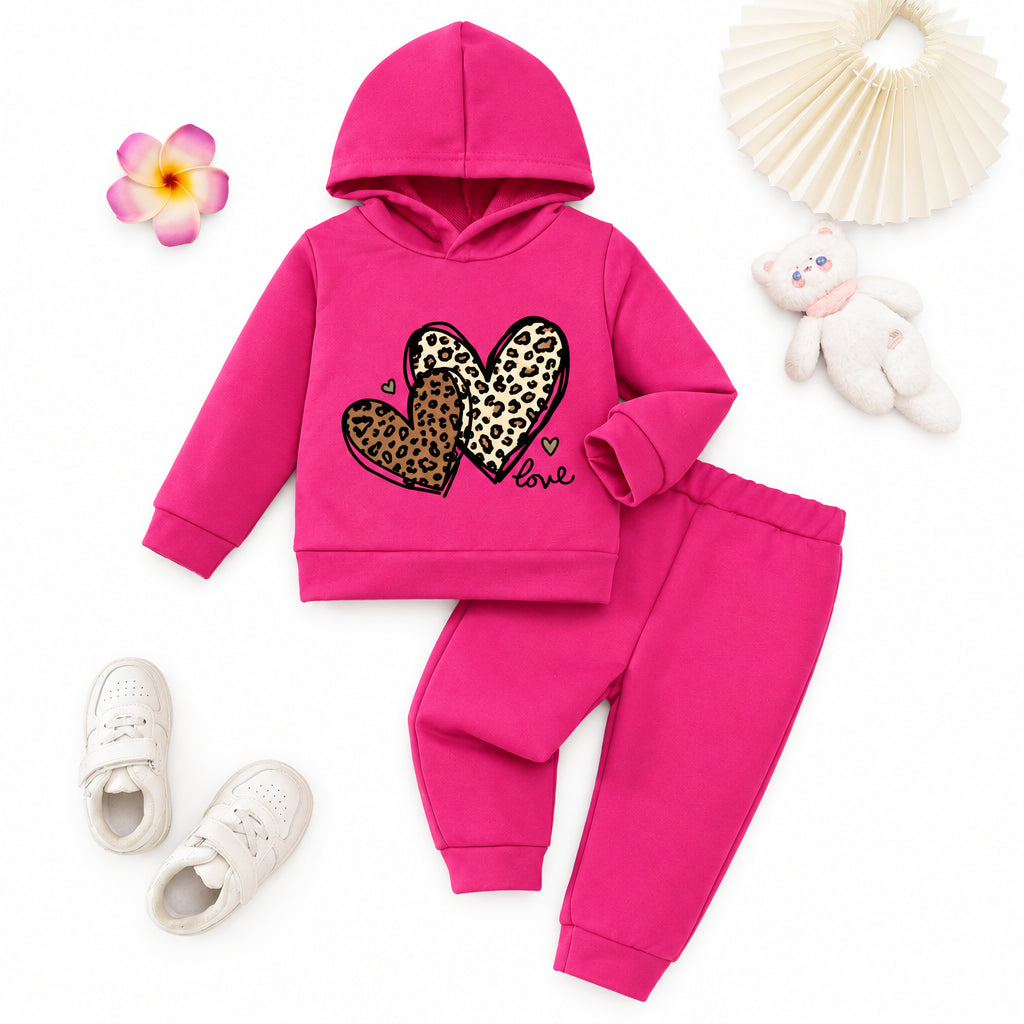 Baby Girls' Leopard Heart Print Hoodie Sweatpants Two-Piece Set