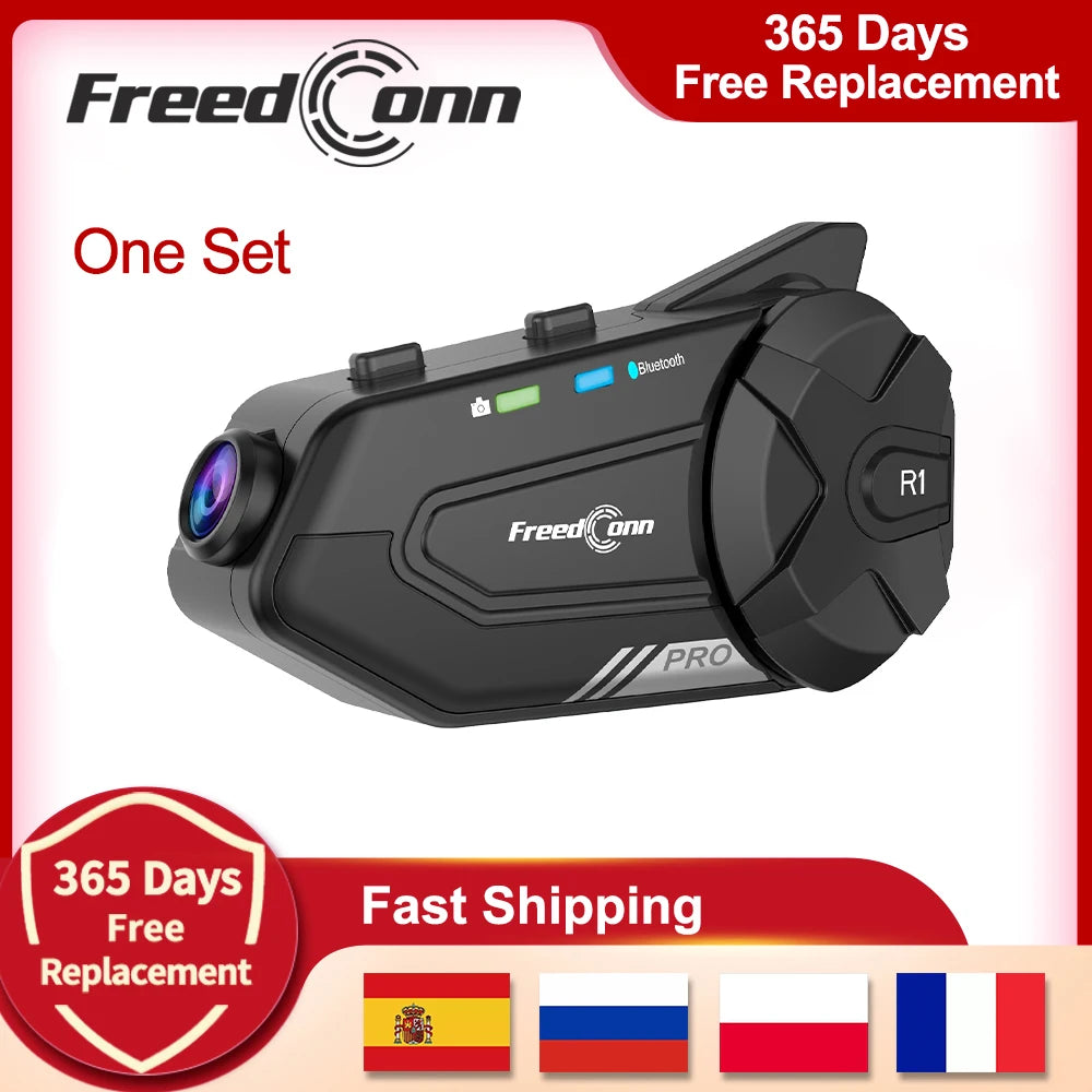Motorcycle Helmet Bluetooth Intercom and 1080P Dash Cam Headset