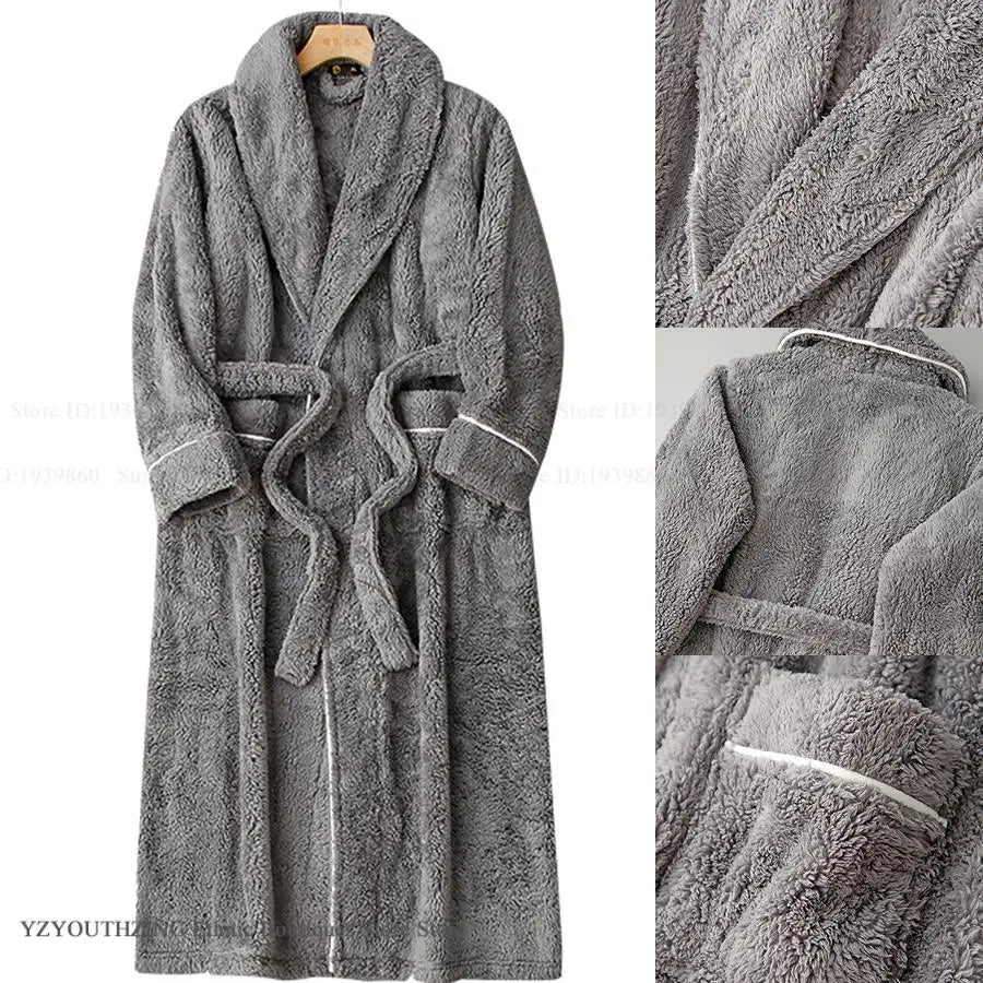 Unisex Thick Coral Fleece Warm Long Kimono Robe