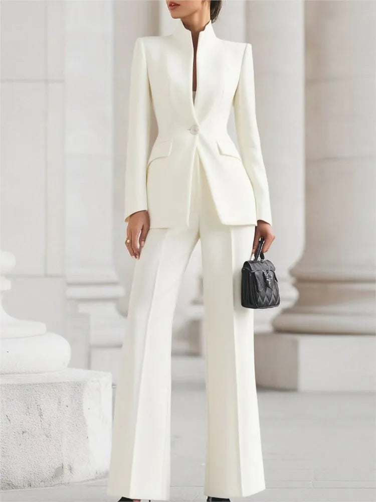 Women's Stand Collar Blazer Pants Suit