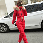 Women's Thick Warm Hooded Ski Suit Winter Parka Jumpsuit