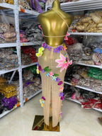 Women's Sexy Floral Rhinestone Mesh Backless Maxi Dress