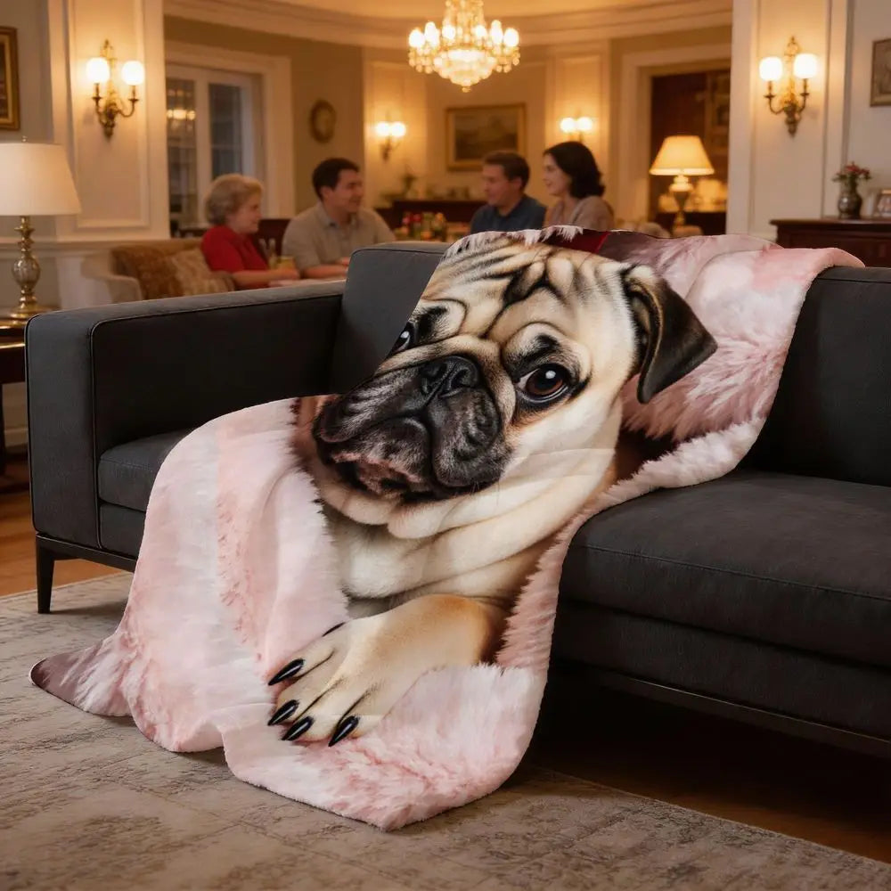Pug Dog Flannel Blanket and Decorative Couch Throw