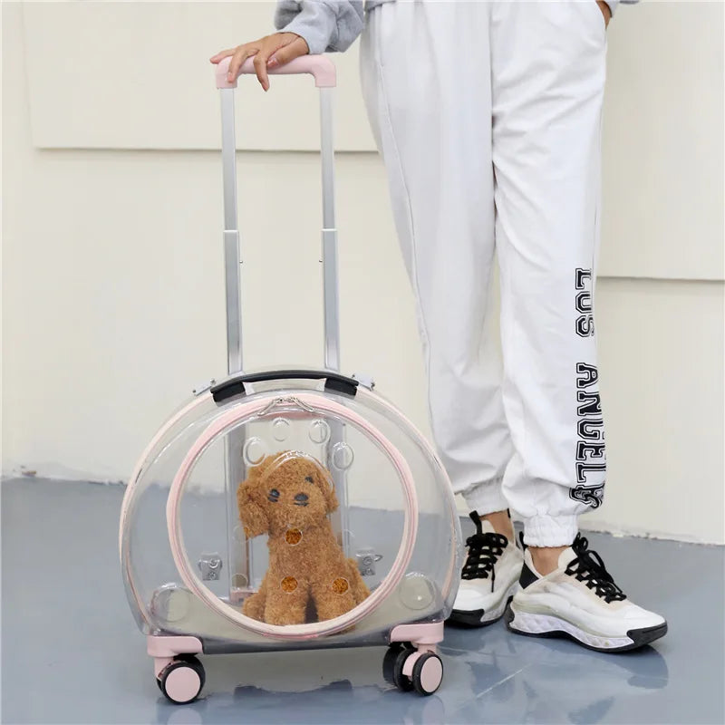 Portable Breathable Transparent Rolling Pet Travel Backpack