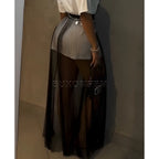 Women's Single-Layer Mesh Maxi Skirt Slim Fit Sheer Black