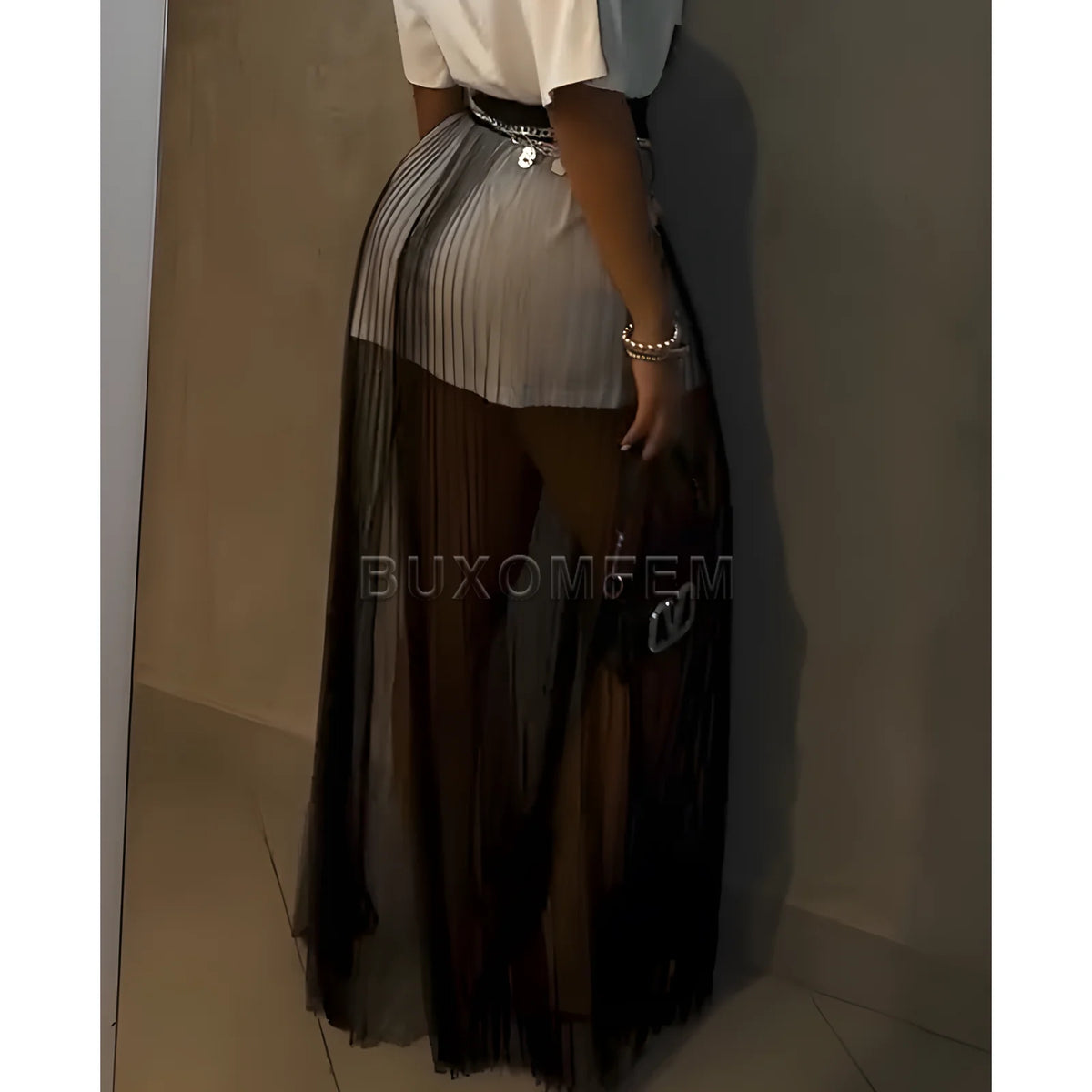 Women's Single-Layer Mesh Maxi Skirt Slim Fit Sheer Black