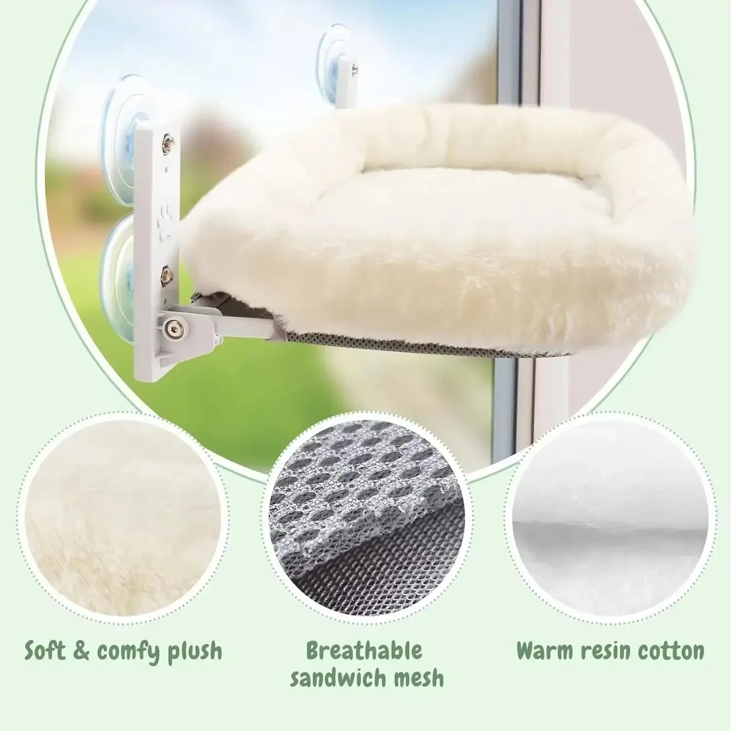 Window Cat Hammock Breathable Plush Suction Cup Foldable Pet Bed