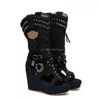 Women's Western Cowboy Wedge Sandals Tassel Fringe Rivet Platform Open Toe High Heel Casual Shoes