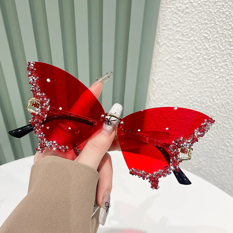Women's Trendy Butterfly Diamond Rimless Oversized Sunglasses