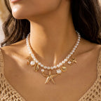 Women's Fashion Bohemian Shell Starfish Imitation Pearl Choker Necklace