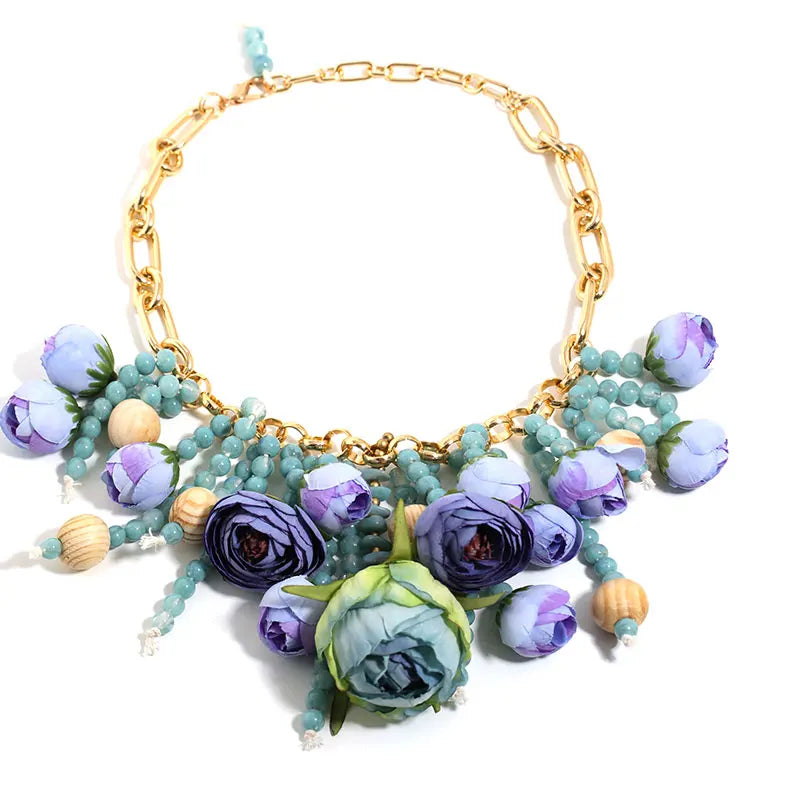 Women's Fashion Statement Three-Dimensional Rose Cluster Beads Necklace