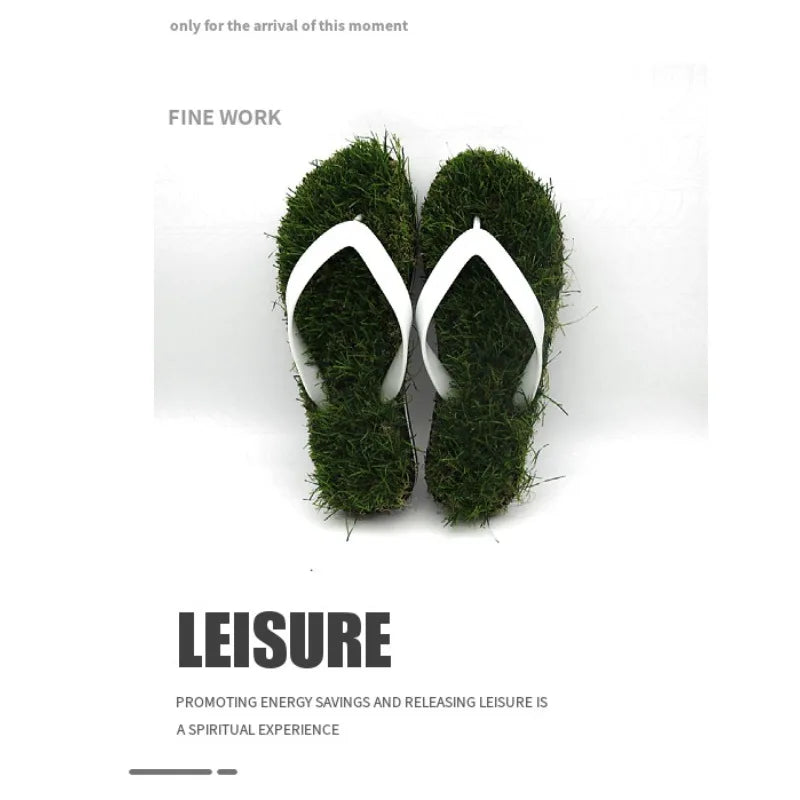 Men's Personalized Grass Anti-Slip Slippers Black and White Rubber Sole