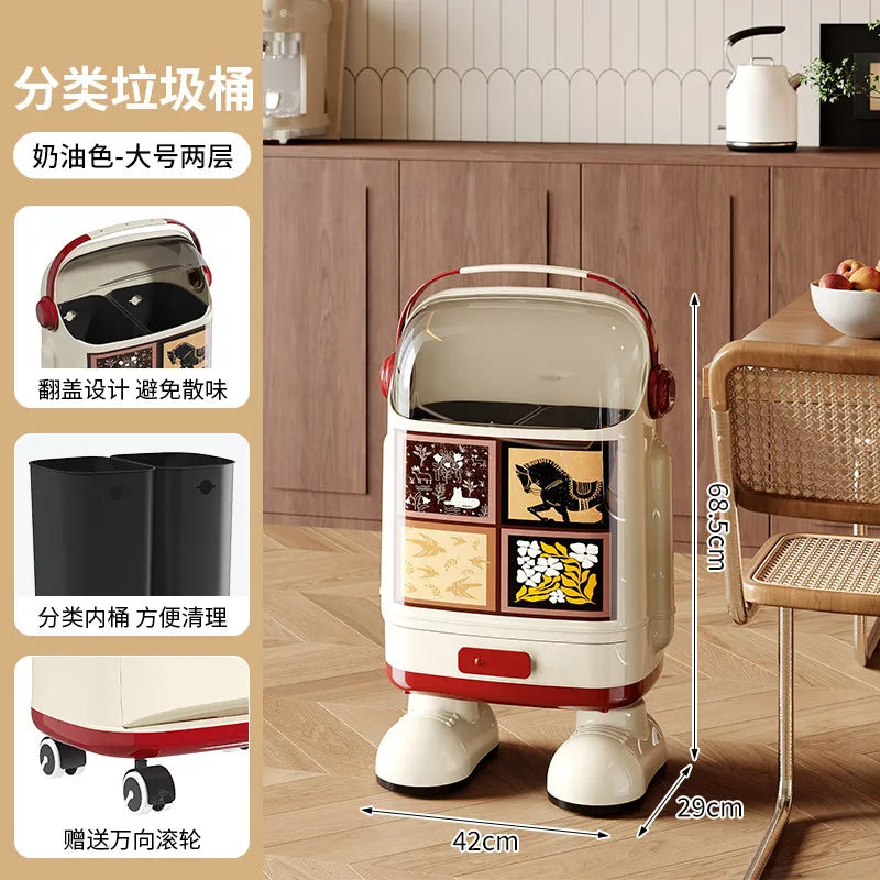 Multi-Layer Kitchen Trash Can with Lid and Odor Control
