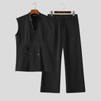 Men's Solid V-Neck Sleeveless Vest Pants Set