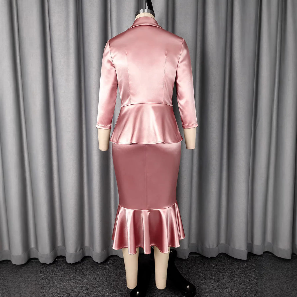 Women's Single Breasted Coat Mermaid Skirt Dress Suit