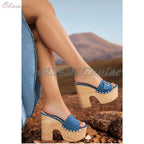 Chunky High Heel Platform Sandals with Front Buckle Strap
