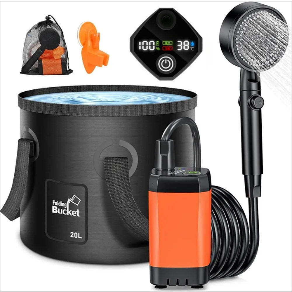 Portable Camping Shower with Rechargeable 6000mAh Pump and 5.3 Gallon Bag