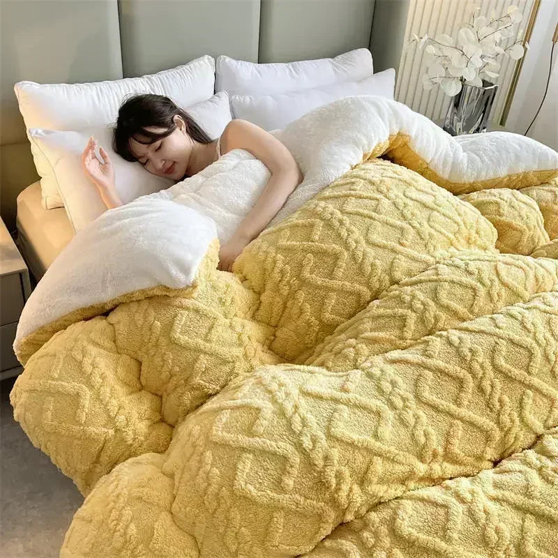 Thick Warm Faux Lambswool Blanket and Soft Plush Duvet Quilt