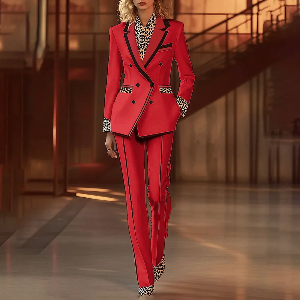 Women's Leopard Print Two-Piece Suit Set