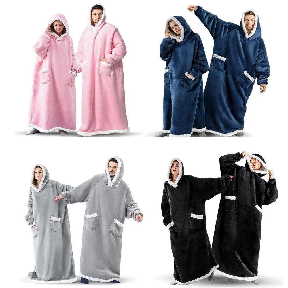 Unisex Oversized Long Flannel Blanket Hoodie Sweatshirt