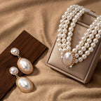 Women's Fashion Elegant Imitation Pearl Necklace and Drop Earrings Jewelry Set