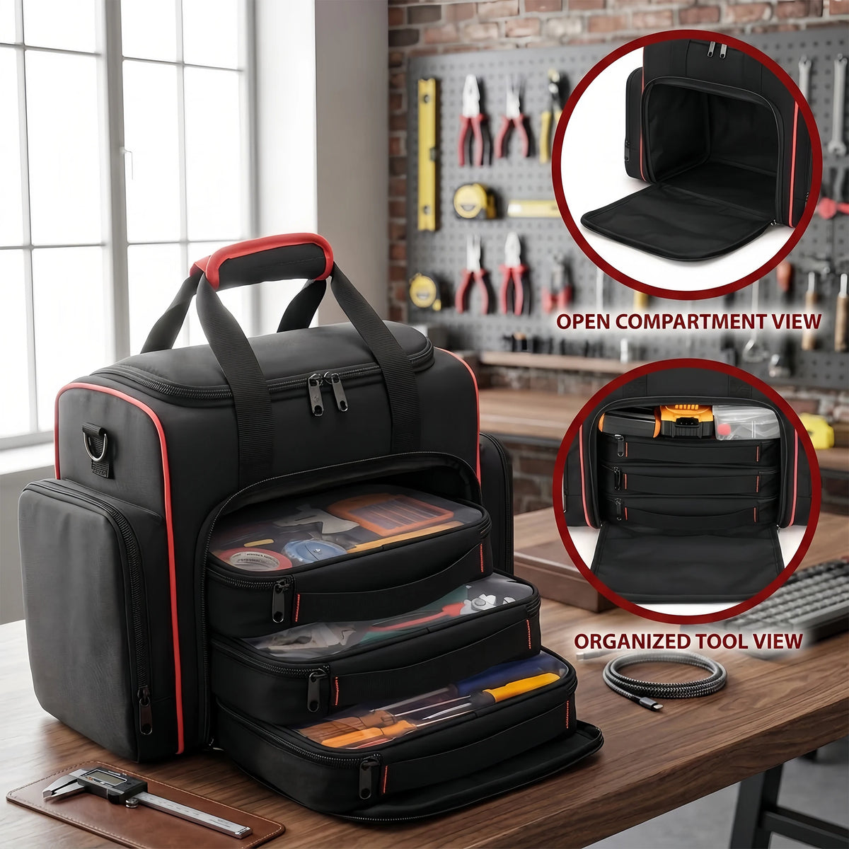 16 Inch Rolling Tool Bag with Wheels and Waterproof Storage Tote