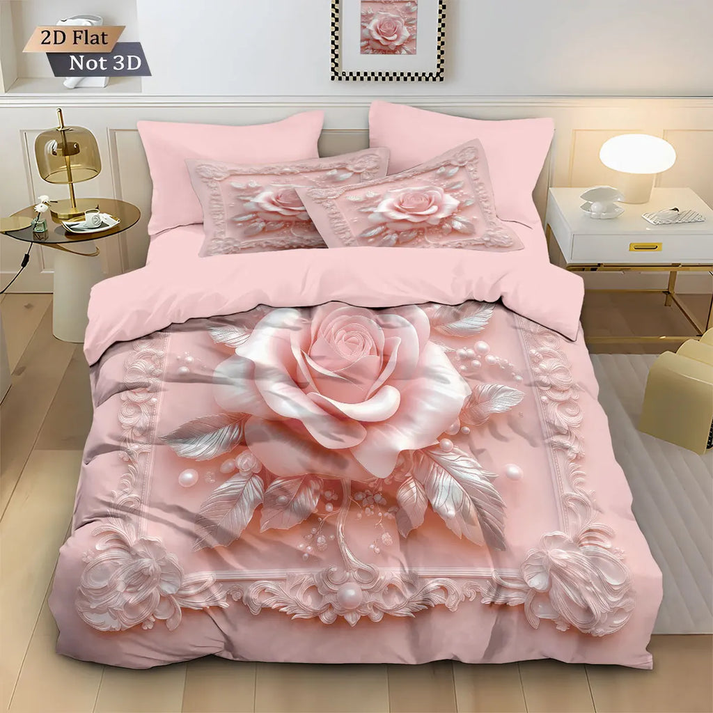Dimensional Rose Flower Duvet Cover and Soft Bedding Set