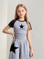 Girls' Star Print Fitted Top Wide Leg Pants Two-Piece Set