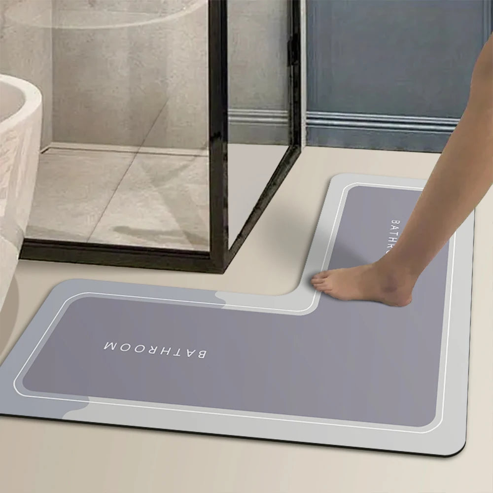 L-Shaped Diatomaceous Earth Non-Slip Absorbent Bathroom Shower Mat