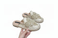 Women's String Bead Half Slippers Pearl Hemp Cotton Fabric Lace Slides