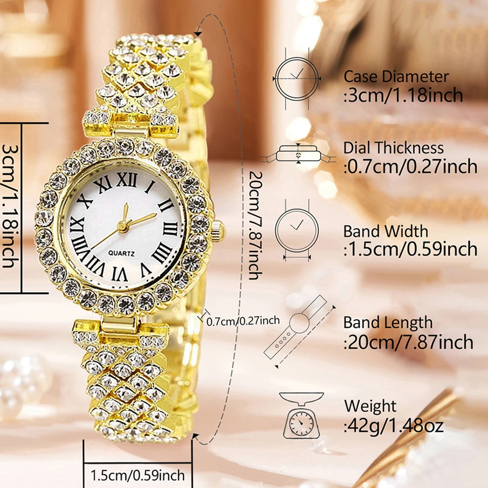 Roman Numeral Quartz Watch and Jewelry 6 Piece Set