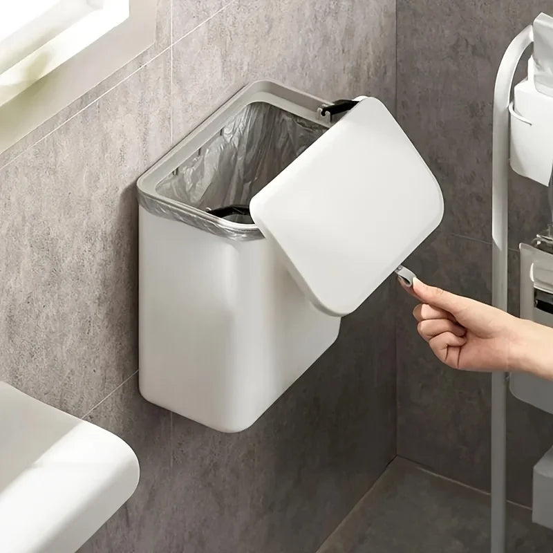 Wall-Mounted Plastic Kitchen Trash Bin and Hanging Storage Bucket