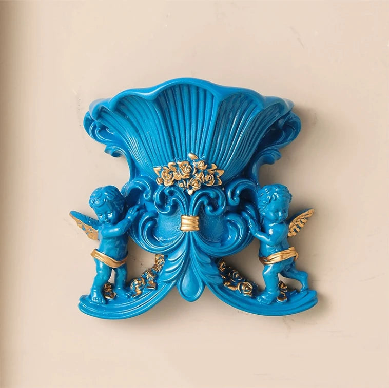 European Resin Angel Wall Vase and Planter Mural Ornament