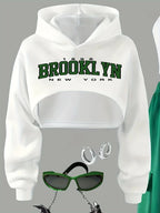Girls' Brooklyn Print Cropped Hoodie Tank Pants Three-Piece Set