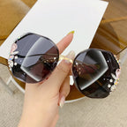 Women's Trendy Diamond Cut Edge Rimless Oversized Sunglasses
