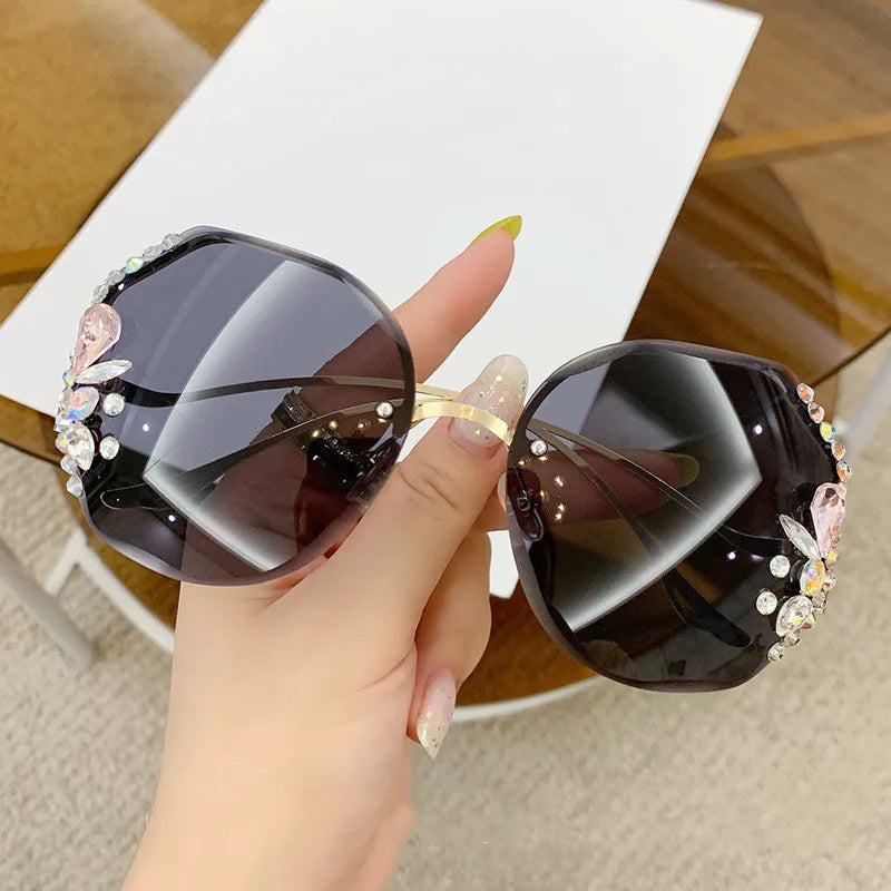 Women's Trendy Diamond Cut Edge Rimless Oversized Sunglasses