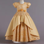 Girls' Floral Embroidery Satin Princess Ball Gown Dress