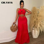 Women's Halter Crop Top and Swing Maxi Skirt Two Piece Set