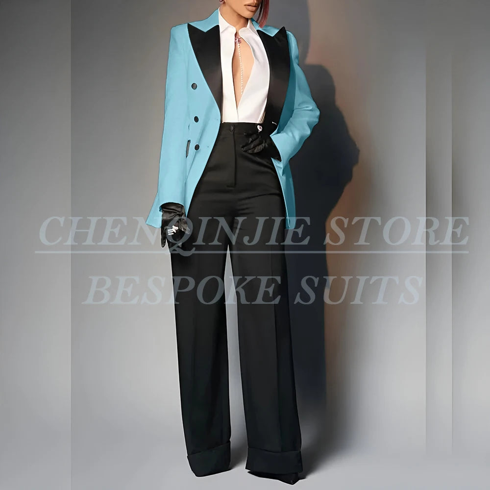 Women's Double Breasted Peak Lapel Slim Fit Pants Suit